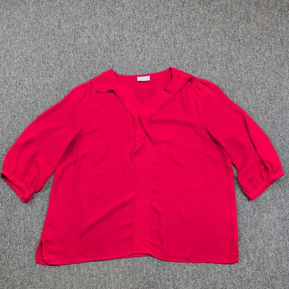 Liz Claiborne Classic Red Ruffle V-Neck Blouse XL 3/4 Sleeve Office Career Top — photo 2